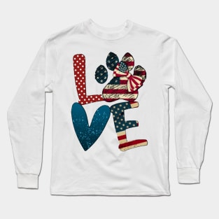 Flag American Love Dog Paw Long Sleeve T-Shirt